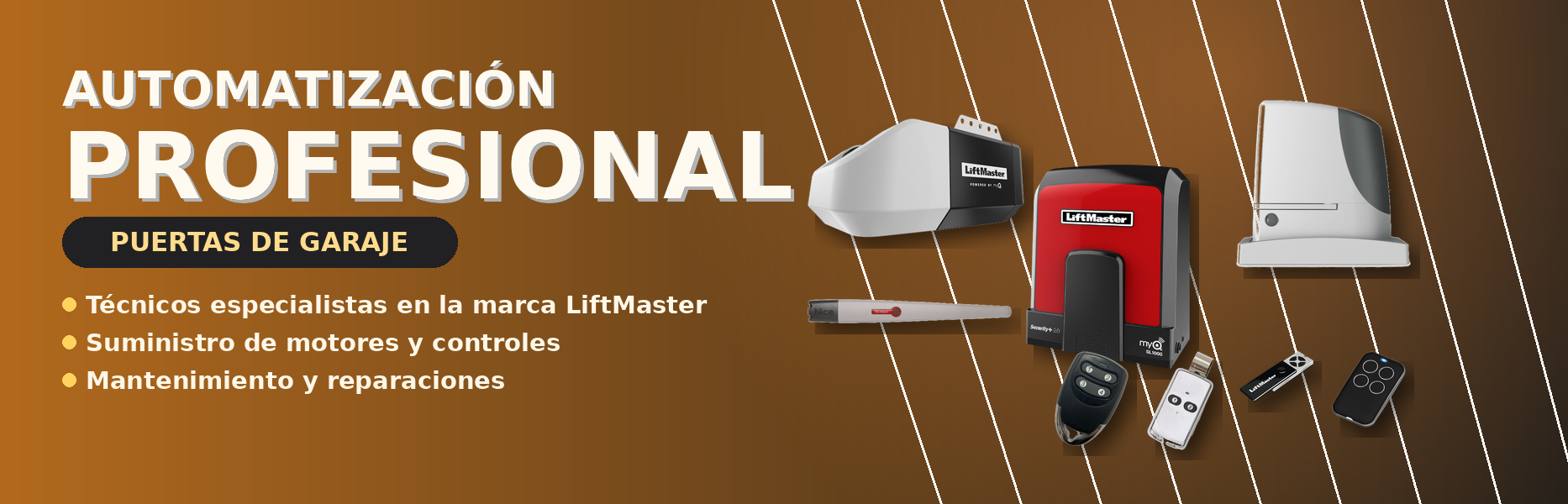 Automatización profesional para puertas de garaje con motores, controles y servicio técnico especializado