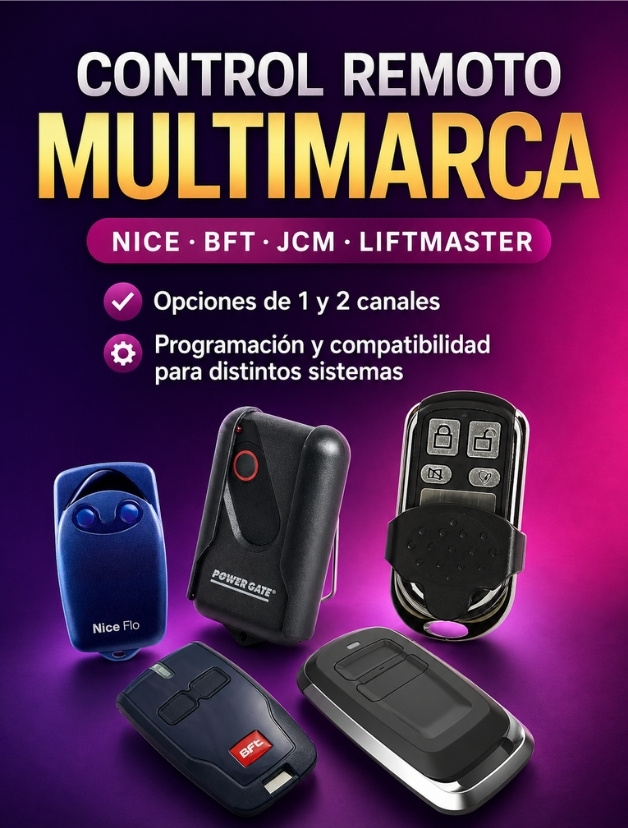 Controles remotos multimarca para puertas automáticas compatibles con Nice, BFT, LiftMaster y Power Gate